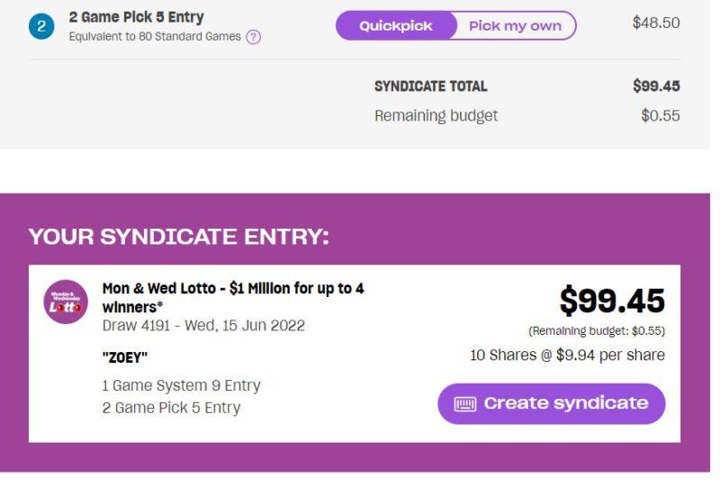 Syndicate game pick your entry